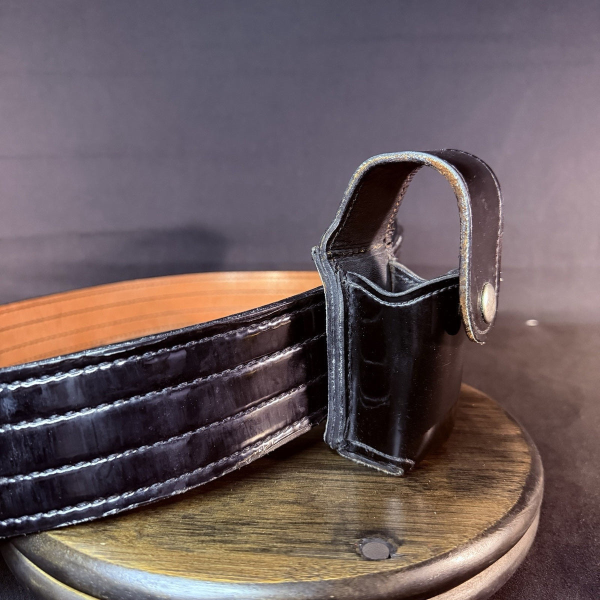 Don Hume Duty Belt Size 40" Black High Gloss Leather B120 w/Mace Pouch 2.25"