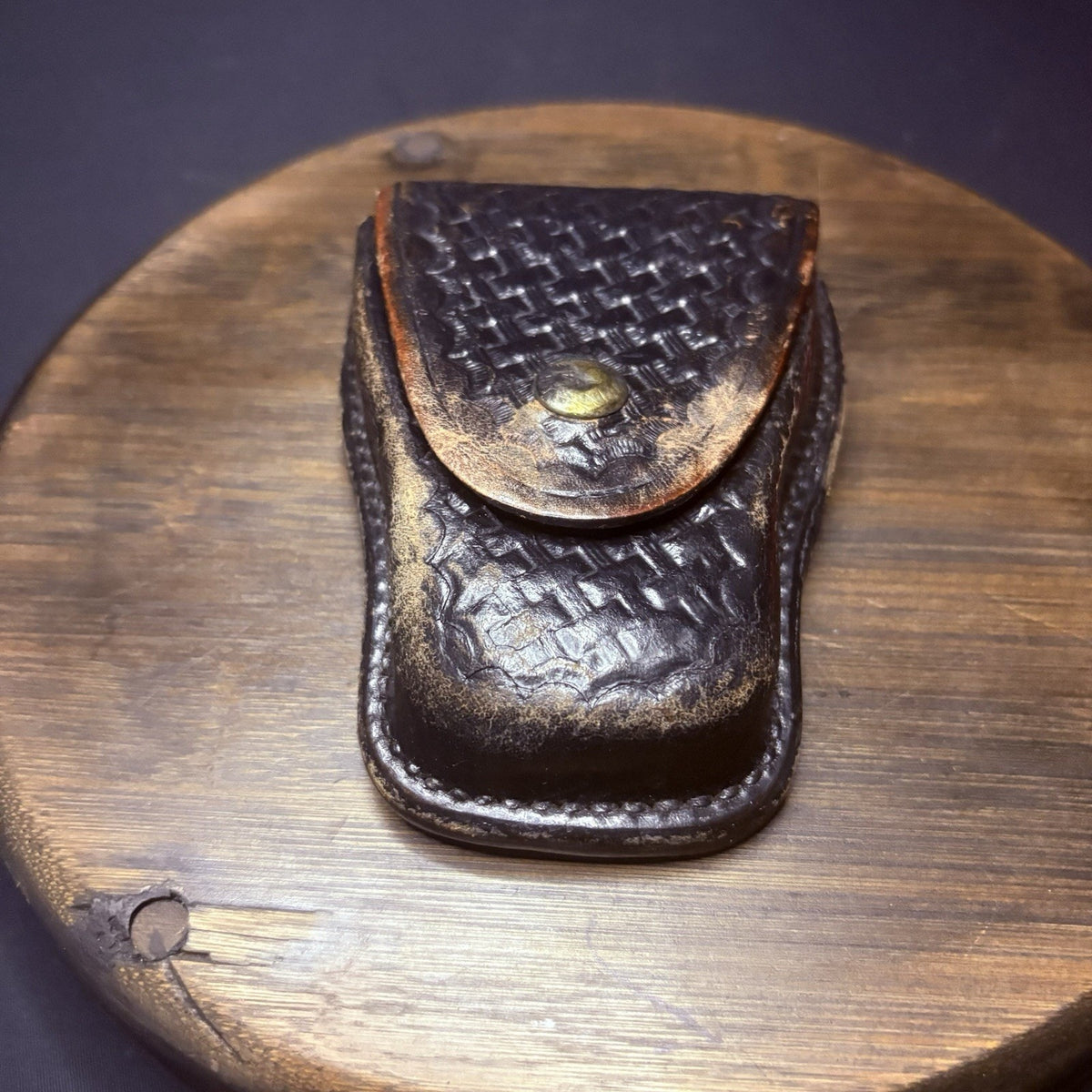 Tex Shoemaker Handcuff Case (204)Black Basket Leather Chrome Snap Chain or Hinge