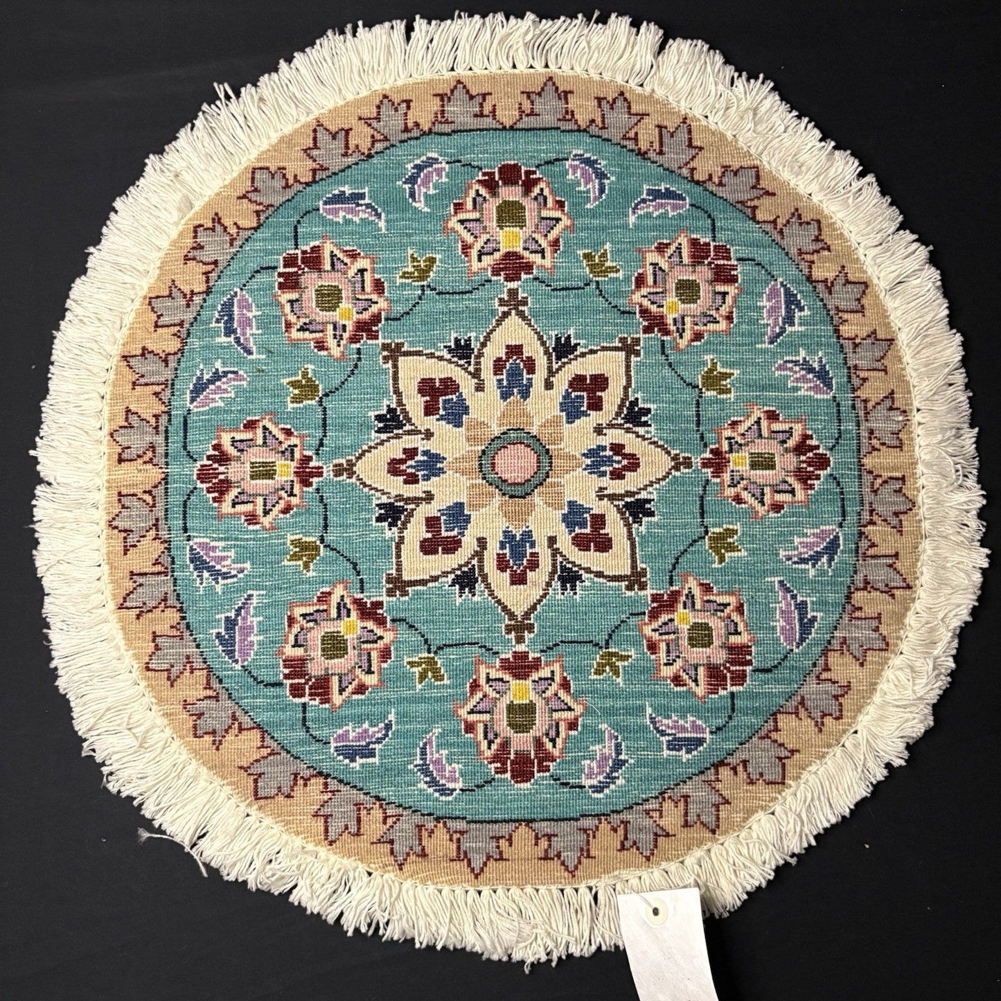 Persian Nain Round Medallion Rug Hand Knotted Size 20”x20” Or 50cm Blue Rug