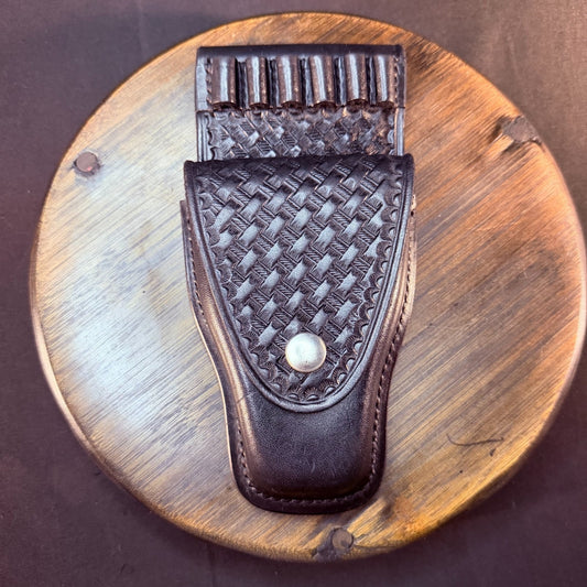 Don Hume Leather Bullet Loop Handcuff Case Basketweave Black with Nickel Snap