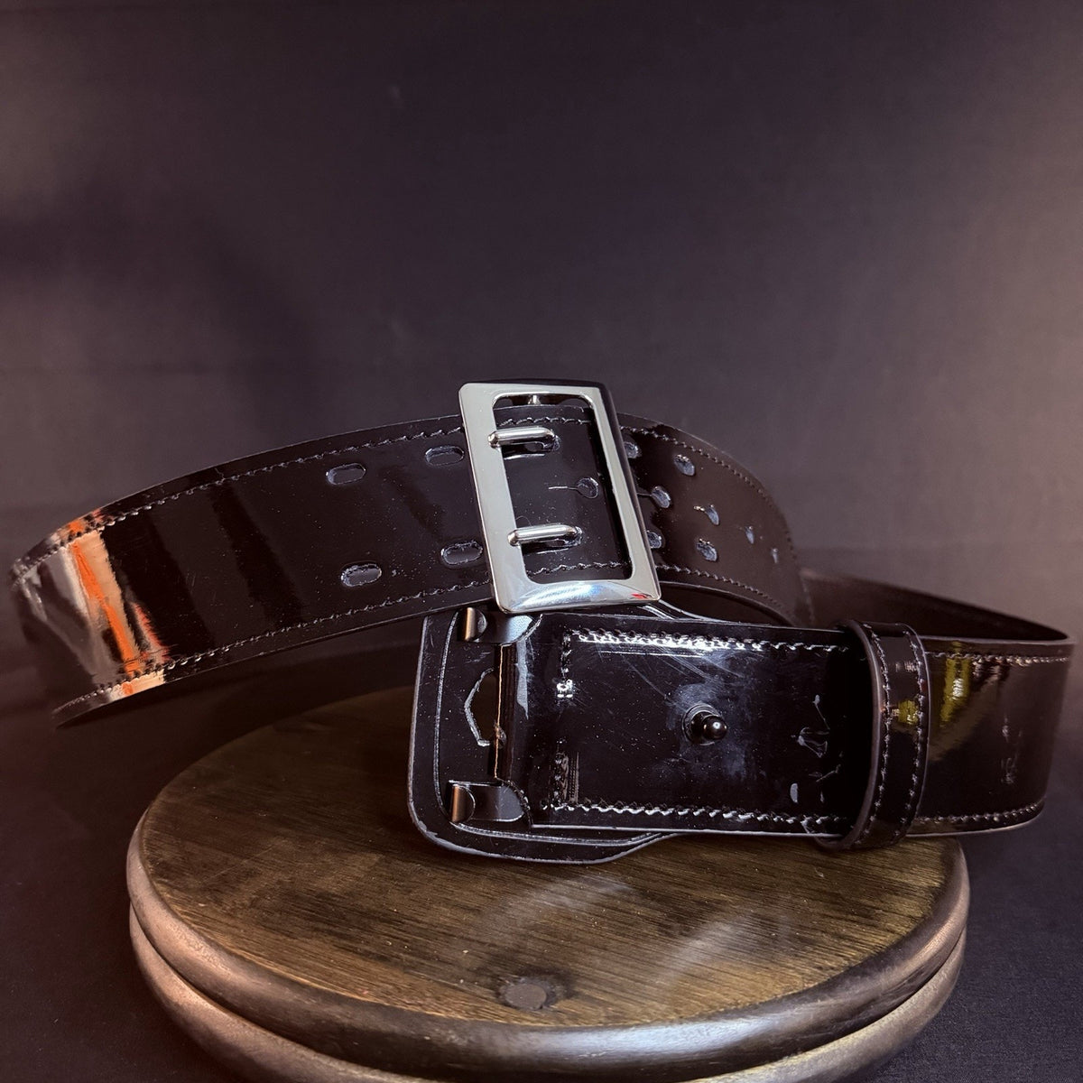 Galls Duty Belt Size 50" G-Flex Sam Browne High Gloss Leather Nickel Buckle 1348