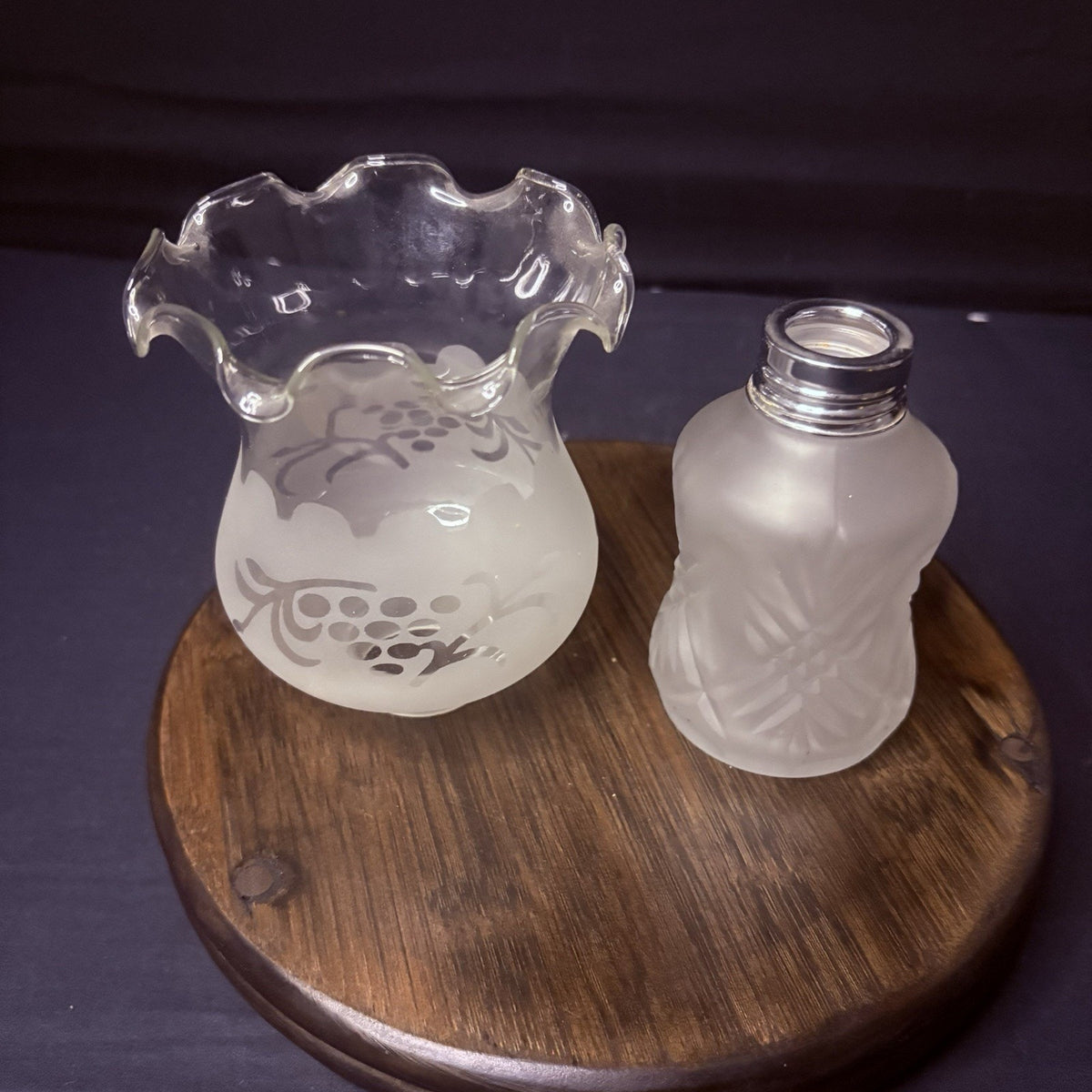 Vintage LampLight Farms Miniature Hurricane Lamp By Frosted & Etched Glass 8.5"