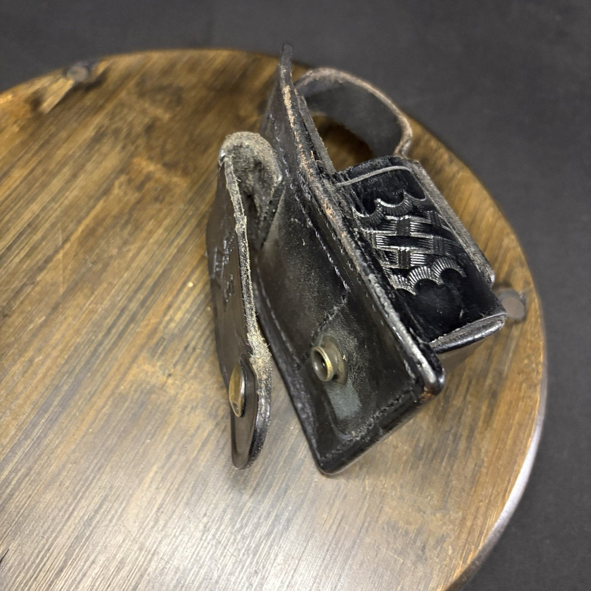 AKER Universal Tape Recorder Pouch 601 Black Basketweave Leather Duty