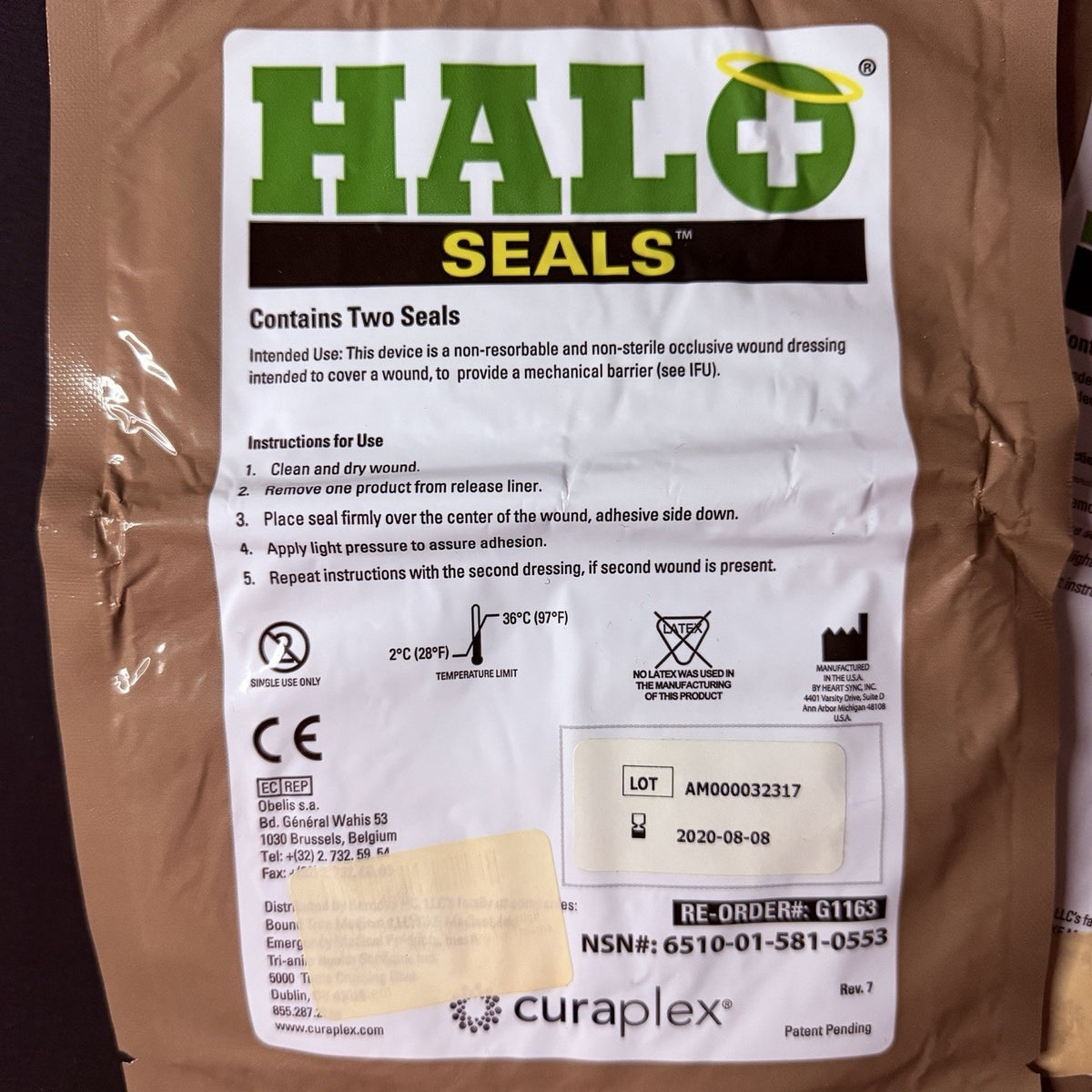 Halo Chest Seals IFAK SWAT EMS EMT ALS TCCC (Two Per Pack) Lot Of Two Packs 2020
