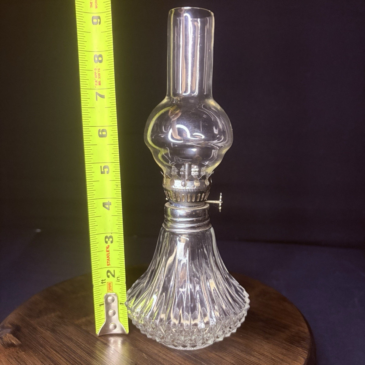 Vintage Miniature Hurricane Oil Lamp Lamplight Bubble Globe, Diamond Cut Base