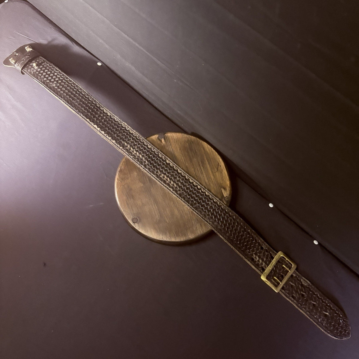 JS Leather Sam Browne Duty Belt Size 28" Black Basket Weave Leather Brass Buckle