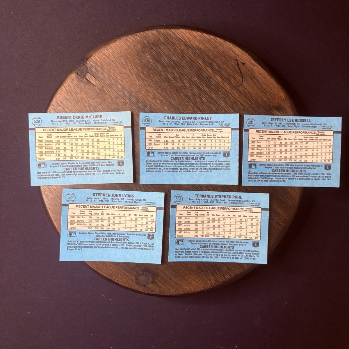 Donruss 1988 High Grade Cards #529, #530, #531, #532, #533 MLB Baseball (Lot 5)