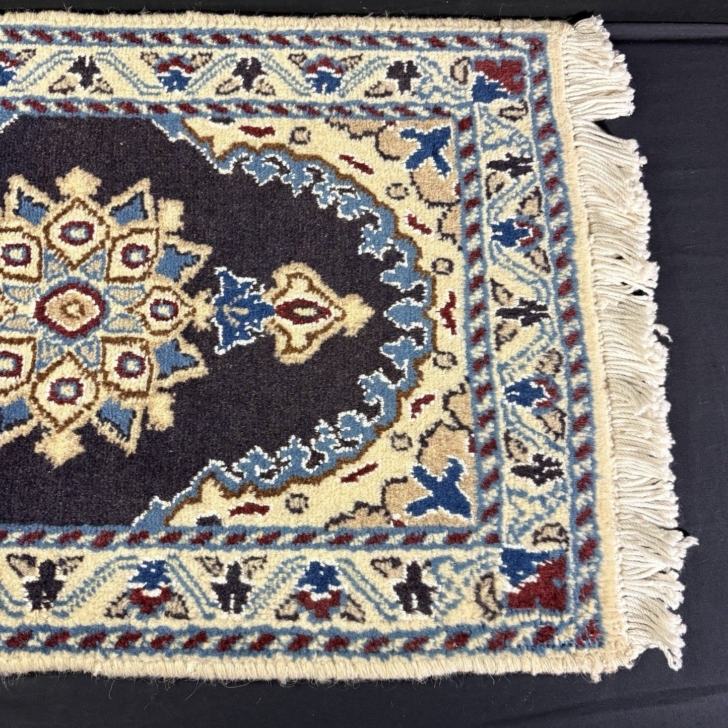 Persian Rug Hand Knotted Blue Medallion 2'x1' or 22"x14" or 40cm X 60cm