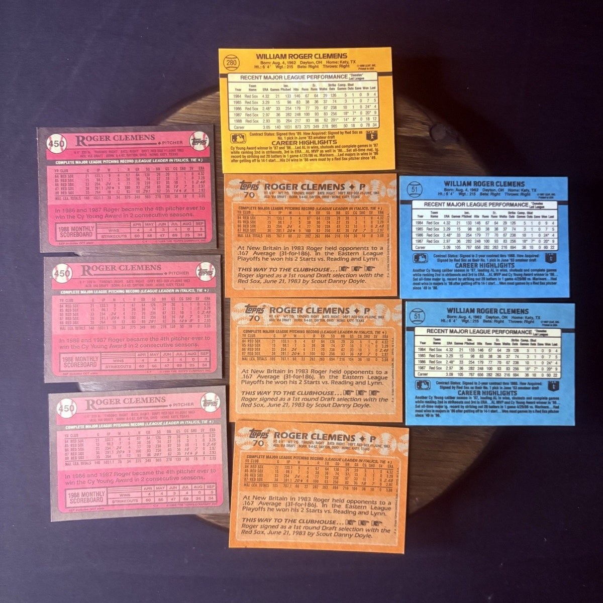 1987-1988 Roger Clemens (9) Card Lot, Topps & Donruss, #450, #280, #70, #51