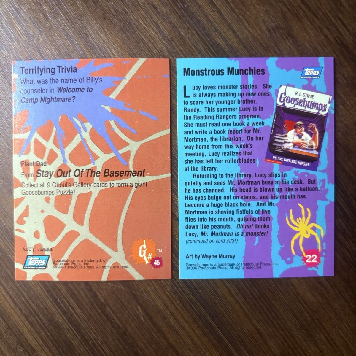 1996 Topps Goosebumps Lot Of (2) "Monsters" Trading Cards All High Grade