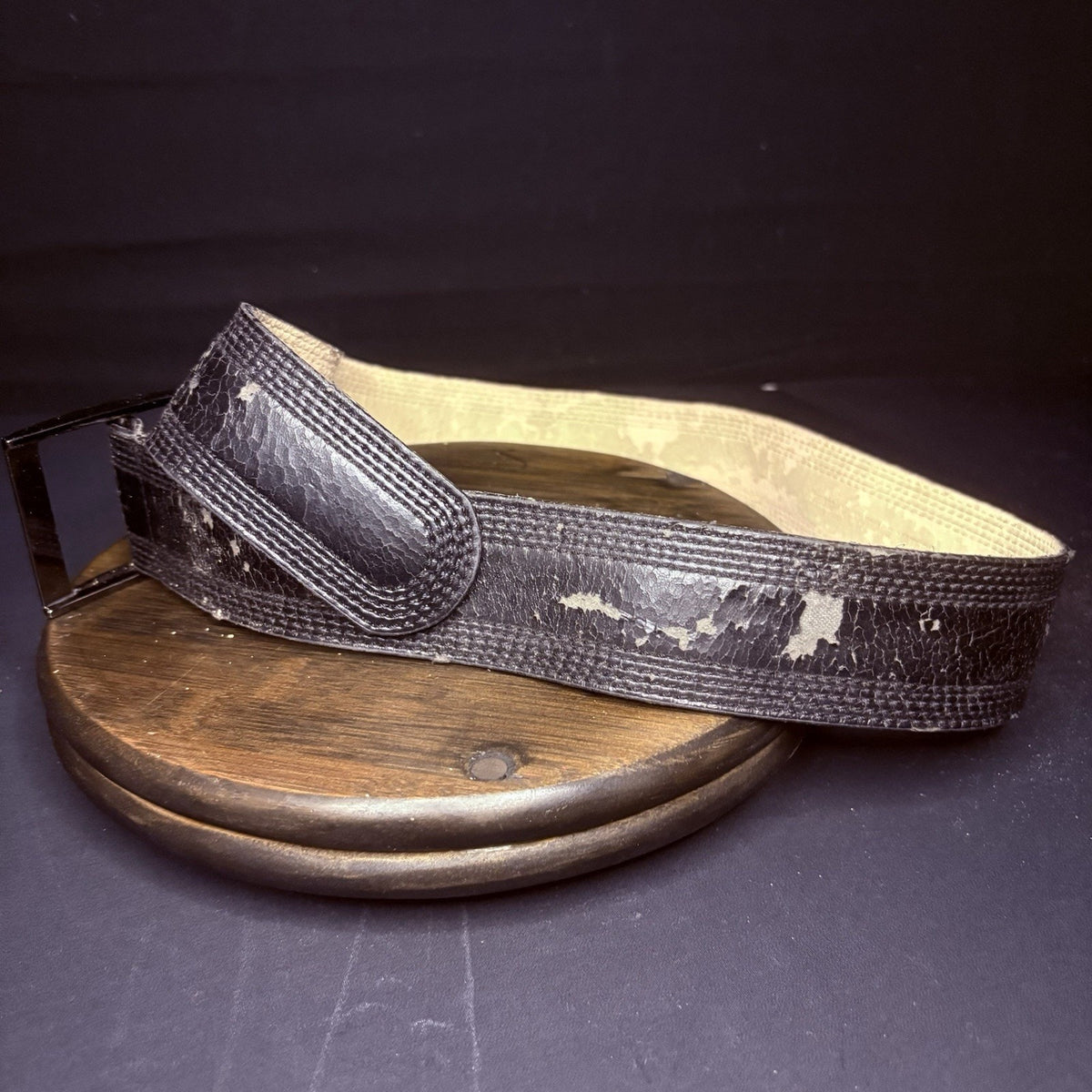 Distressed Worn Medium Leather Belt Black Duty Belt 30"-32" Waist