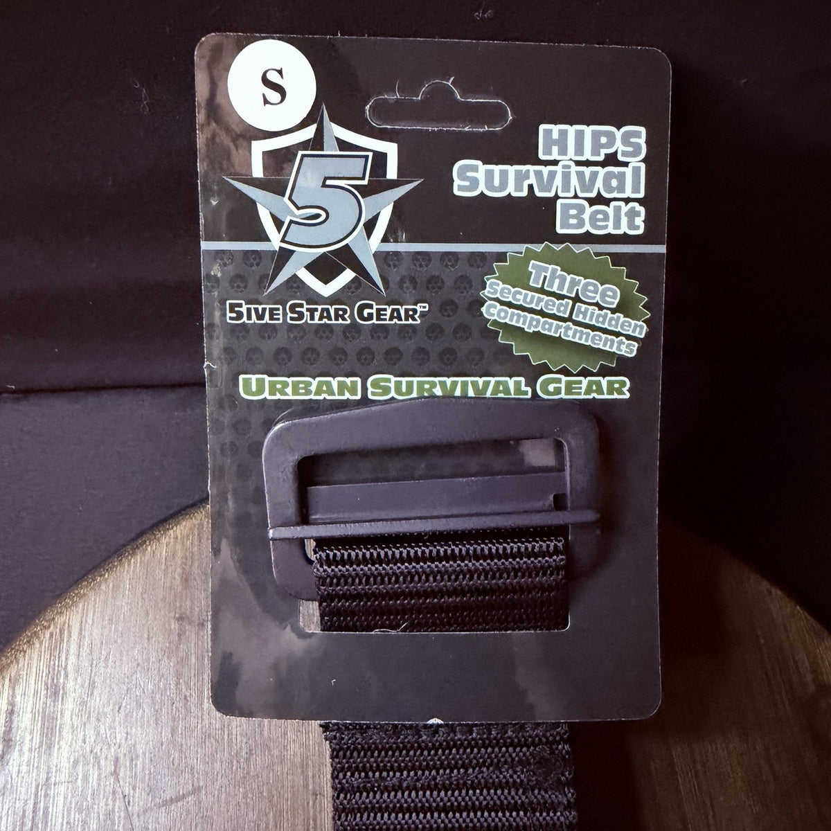 5 Star Tactical HIPS Belt 3 Hidden Pockets Size Small Black Metal Buckle 1.75"